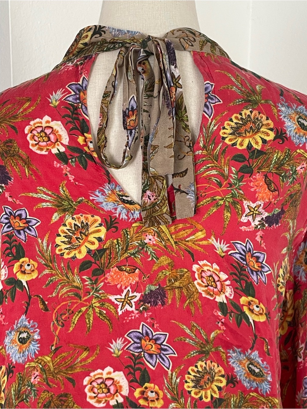 Nikasha Toscana Floral Blouse High Neck Tie Peasant Blouse - Picture 7 of 11